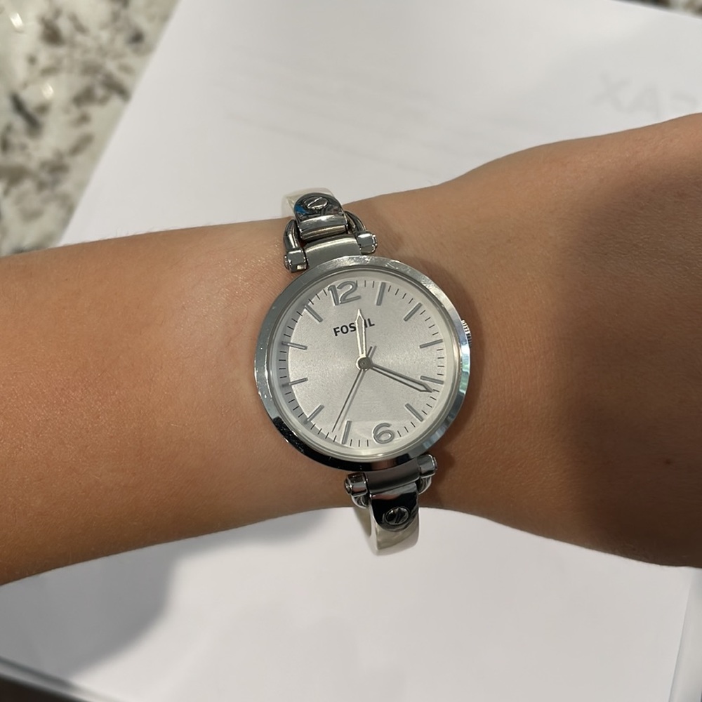 FOSSIL Georgia Stainless Steel and Pearlized White Plastic Ladies Watch